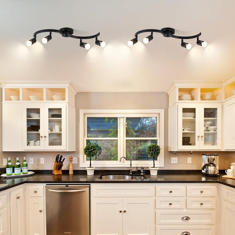SEEBLEN 4 Light Track Lighting Fixtures,Kitchen Lighting Fixtures Ceiling with Rotatable Light Head,Black Ceiling Spotlight for Dining Room Living Room Bedroom. - Image 3